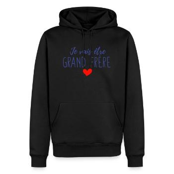 Je vais être grand frère - Sweat à capuche Premium bio Homme - noir - Devant - Nico (187cm)
