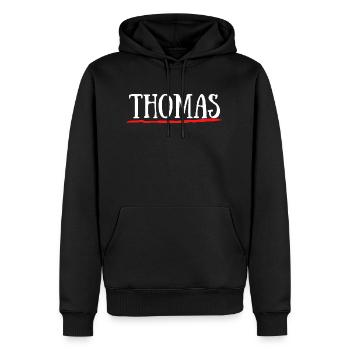 Thomas Prénom Cadeau Naissance Anniversaire - Sweat à capuche Premium bio Homme - noir - Devant - Nico (187cm)