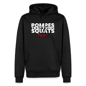 Idée cadeau homme musculation - Sweat à capuche Premium bio Homme - noir - Devant - Nico (187cm)