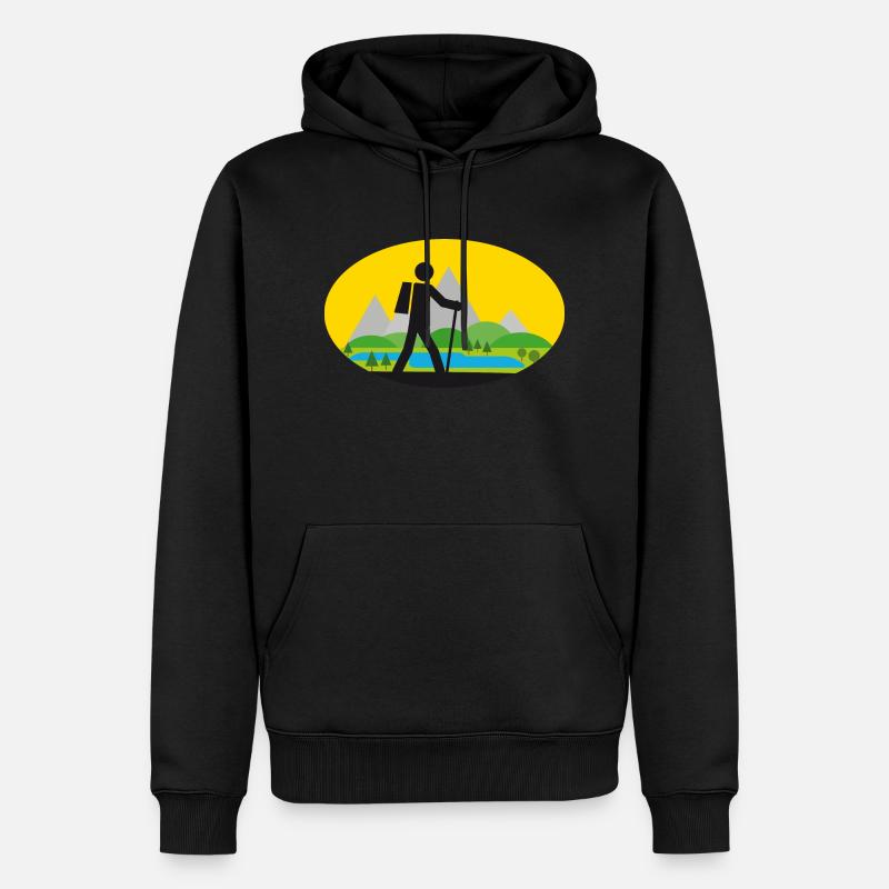 Wanderer mit Landschaft - Männer Premium Bio Hoodie - Schwarz
