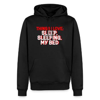 Choses que j’aime, Dormir dans mon lit 2 - Sweat à capuche Premium bio Homme - noir - Devant - Nico (187cm)