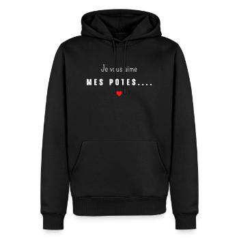 je vous aime mes potes - Sweat à capuche Premium bio Homme - noir - Devant - Nico (187cm)