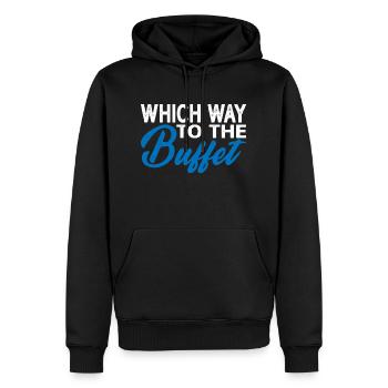 Quel chemin vers le buffet 21 - Sweat à capuche Premium bio Homme - noir - Devant - Nico (187cm)