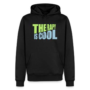 therapy is cool Zitat - Männer Premium Bio Hoodie - Schwarz - Vorne - Nico (187cm)