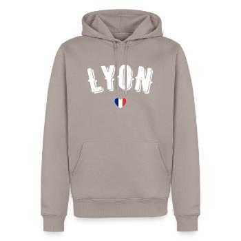 Lyon - Männer Premium Bio Hoodie - Taupe - Vorne - Nico (187cm)