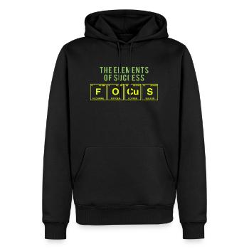 Lustiger Spruch: FOCUS - The Elements of Succes - Männer Premium Bio Hoodie - Schwarz - Vorne - Nico (187cm)