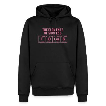 Lustiger Spruch: FOCUS - The Elements of Succes - Männer Premium Bio Hoodie - Schwarz - Vorne - Nico (187cm)