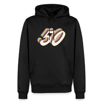 50ème anniversaire vintage - Sweat à capuche Premium bio Homme - noir - Devant - Nico (187cm)