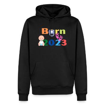 Born 2023 - Männer Premium Bio Hoodie - Schwarz - Vorne - Nico (187cm)