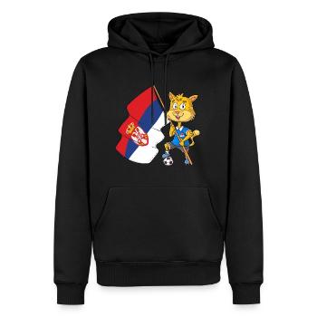 Serbien Fan Katze - Männer Premium Bio Hoodie - Schwarz - Vorne - Nico (187cm)