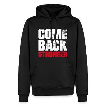COME BACK STRONGER - COMEBACK - RÜCKKEHR - Männer Premium Bio Hoodie - Schwarz - Vorne - Nico (187cm)