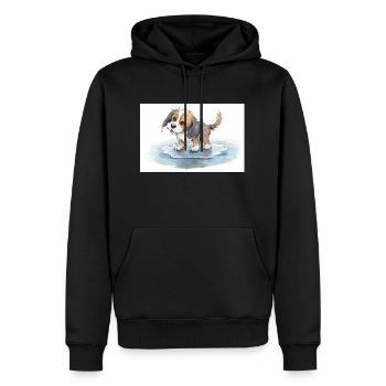 Chien heureux jouant dans une flaque d’eau de pluie - Sweat à capuche Premium bio Homme - noir - Devant - Nico (187cm)