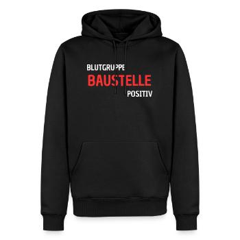 Blutgruppe Baustelle Positiv - Bauarbeiterwitzig - Männer Premium Bio Hoodie - Schwarz - Vorne - Nico (187cm)