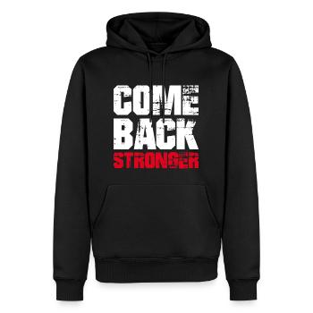 COME BACK STRONGER - COMEBACK RÜCKKEHR MOTIVATION - Männer Premium Bio Hoodie - Schwarz - Vorne - Nico (187cm)