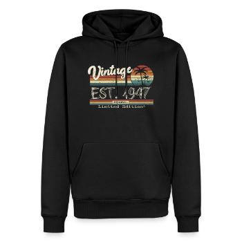 1947 Born Vintage Birthday Gift - Men’s Premium Organic Hoodie - black - Front - Nico (187cm)