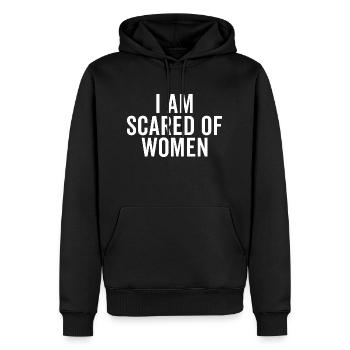 Lustige Aufschrift " Ich habe Angst vor Frauen " - Männer Premium Bio Hoodie - Schwarz - Vorne - Nico (187cm)