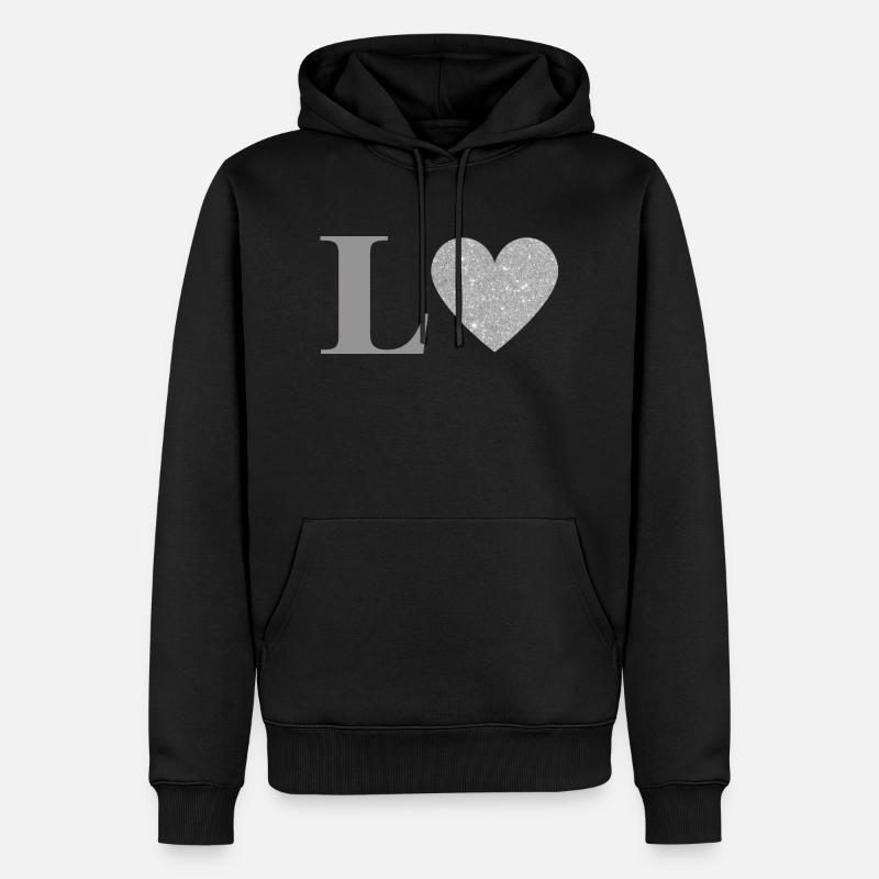 Buchstabe l silbernes Herz - Männer Premium Bio Hoodie - Schwarz