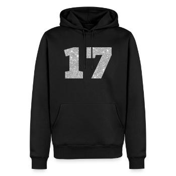 Nummer 17 Silberner Glitzer - 17. Jubiläum - Männer Premium Bio Hoodie - Schwarz - Vorne - Nico (187cm)