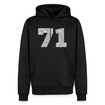 71 paillettes argenté - 71 anniversaire - Sweat à capuche Premium bio Homme - noir - Devant - Nico (187cm)