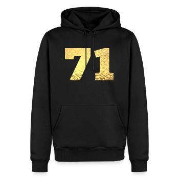 71 paillettes doré - 71 anniversaire - Sweat à capuche Premium bio Homme - noir - Devant - Nico (187cm)
