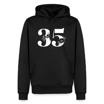 Numéro 35 floral noir - 35e anniversaire floral - Sweat à capuche Premium bio Homme - noir - Devant - Nico (187cm)