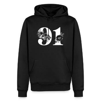 Number 91 Black Floral - 91st Floral Birthday - Men’s Premium Organic Hoodie - black - Front - Nico (187cm)