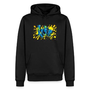 Léon graffiti splash prénom imprimable sur tout - Sweat à capuche Premium bio Homme - noir - Devant - Nico (187cm)