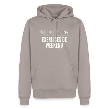 Weekend Exercises - Weekend Exercise - Men’s Premium Organic Hoodie - taupe - Front - Nico (187cm)