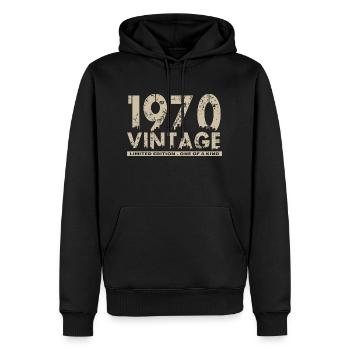 Jahrgang 1970er Bursdag - Unikat - Männer Premium Bio Hoodie - Schwarz - Vorne - Nico (187cm)