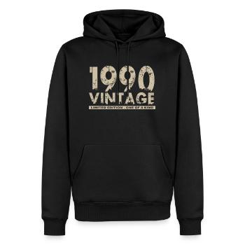Jahrgang 1990er Bursdag - Unikat - Männer Premium Bio Hoodie - Schwarz - Vorne - Nico (187cm)