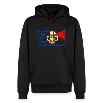 TEE-SHIRT BIERE SUPER POUVOIRS - Sweat à capuche Premium bio Homme - noir - Devant - Nico (187cm)