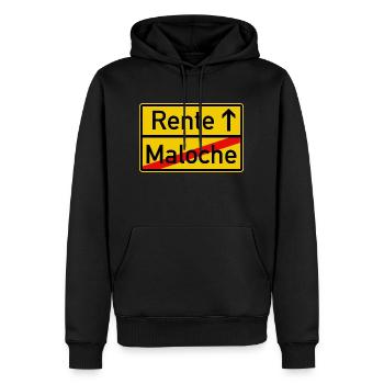 Gelbes Ortsschild Von der Maloche in die Rente - Männer Premium Bio Hoodie - Schwarz - Vorne - Nico (187cm)