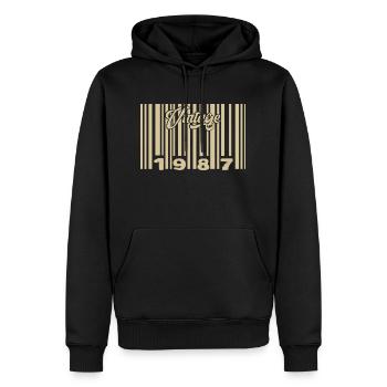 Jahrgang 1987 Barcode 1987: Jahr 2025. - Männer Premium Bio Hoodie - Schwarz - Vorne - Nico (187cm)