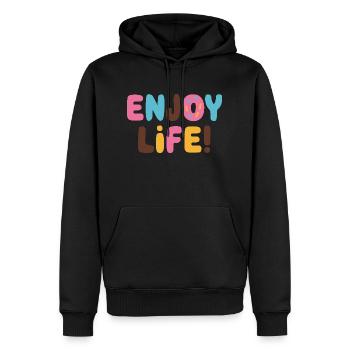 GENIESSEN SIE DAS LEBEN MIT DONUTS - Männer Premium Bio Hoodie - Schwarz - Vorne - Nico (187cm)