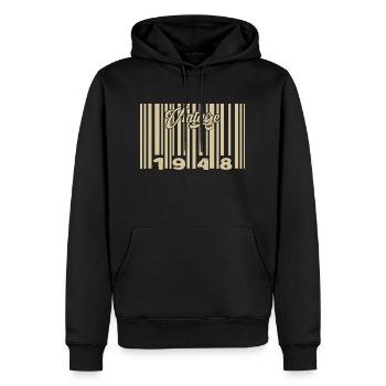 Jahrgang 1948 Barcode 1948: Jahr 2025. - Männer Premium Bio Hoodie - Schwarz - Vorne - Nico (187cm)