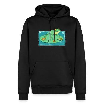 Cute geen frog in a pond - Men’s Premium Organic Hoodie - black - Front - Nico (187cm)