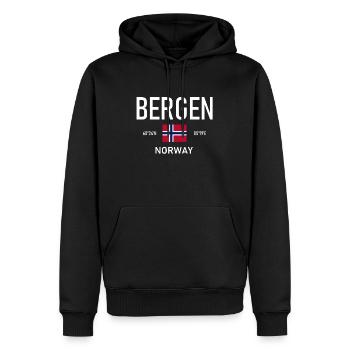 Bergen - Norway - Coordinates - Flag - Men’s Premium Organic Hoodie - black - Front - Nico (187cm)