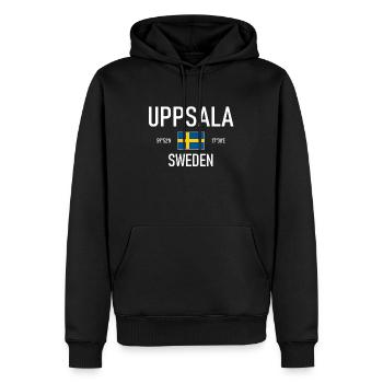 Uppsala - Schweden - Sverige - Flagge Koordinaten - Männer Premium Bio Hoodie - Schwarz - Vorne - Nico (187cm)