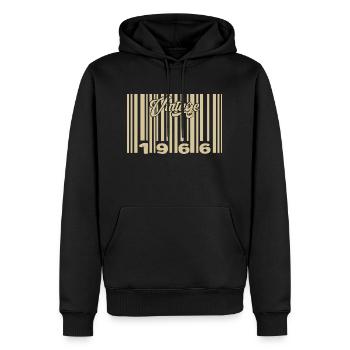 Jahrgang 1966 Barcode 1966: Jahr 2025. - Männer Premium Bio Hoodie - Schwarz - Vorne - Nico (187cm)