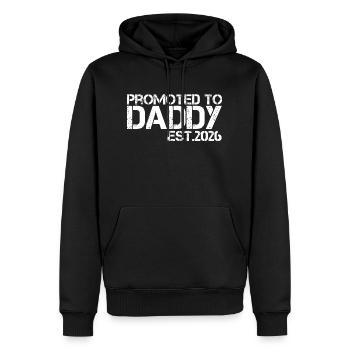 Promu au Papa Est. 2026 - Sweat à capuche Premium bio Homme - noir - Devant - Nico (187cm)