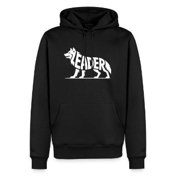 Leader - Logo de loup motivant - Sweat à capuche Premium bio Homme - noir - Devant - Nico (187cm)