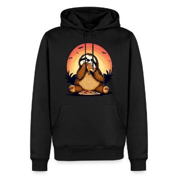 Pizza Faultier im Sonnenuntergang - Männer Premium Bio Hoodie - Schwarz - Vorne - Nico (187cm)