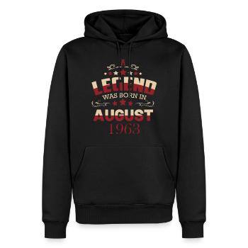 Une légende est née en août 1963 - Sweat à capuche Premium bio Homme - noir - Devant - Nico (187cm)