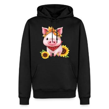 Porc au bandana et tournesol, Charmant - Sweat à capuche Premium bio Homme - noir - Devant - Nico (187cm)