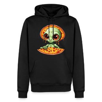 Green Alien apprécie la pizza salami - Sweat à capuche Premium bio Homme - noir - Devant - Nico (187cm)