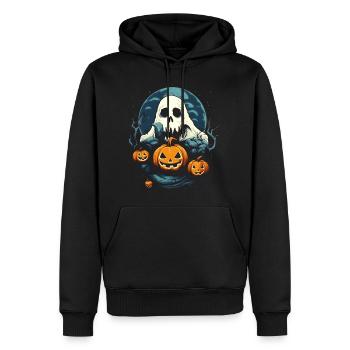 Fantôme, Fantôme, Lune, Citrouille, Halloween, Costume - Sweat à capuche Premium bio Homme - noir - Devant - Nico (187cm)