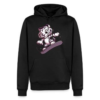Tigre snowboarder mignon - Sweat à capuche Premium bio Homme - noir - Devant - Nico (187cm)