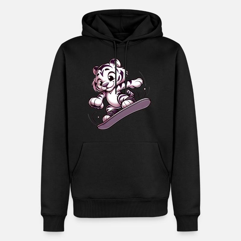 Tigre snowboarder mignon - Sweat à capuche Premium bio Homme - noir