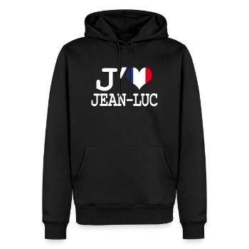 Ich liebe jean-luc - Männer Premium Bio Hoodie - Schwarz - Vorne - Nico (187cm)