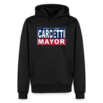 Bürgermeister Carcetti (weißer Hintergrund) - Männer Premium Bio Hoodie - Schwarz - Vorne - Nico (187cm)